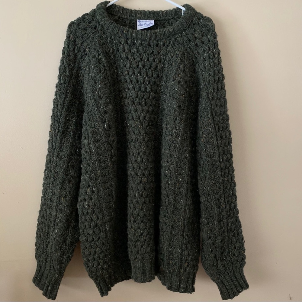 Irish Fishermans Knit Chunky Green Wool Sweater